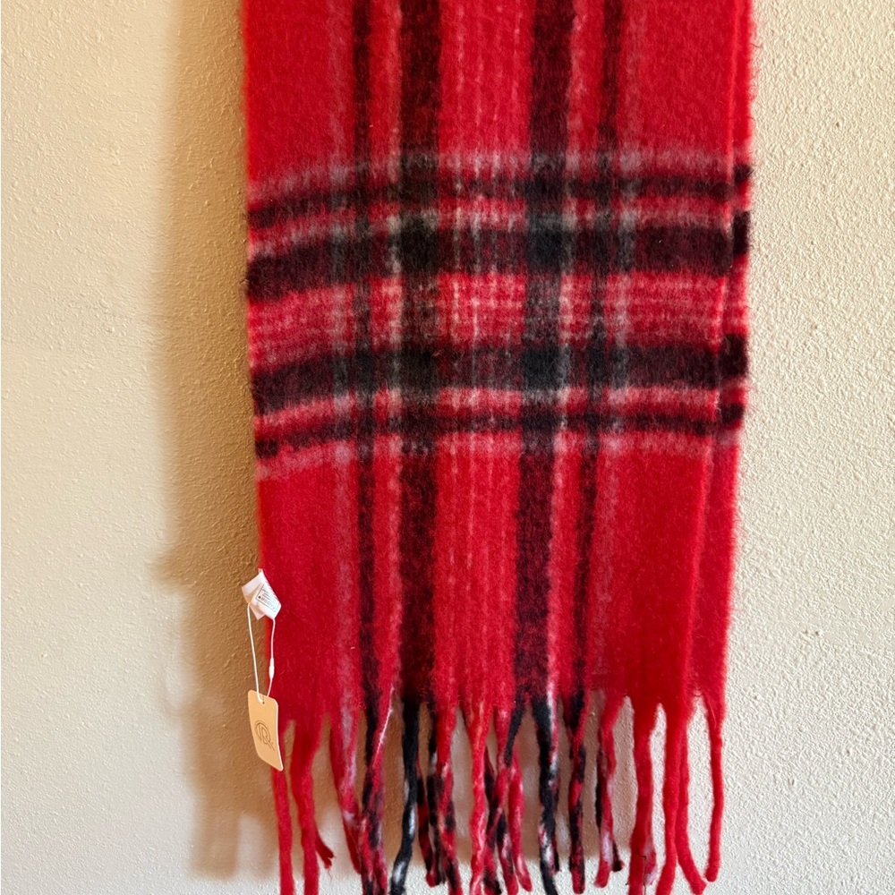 Boho Madras NWT red plaid large soft scarf
